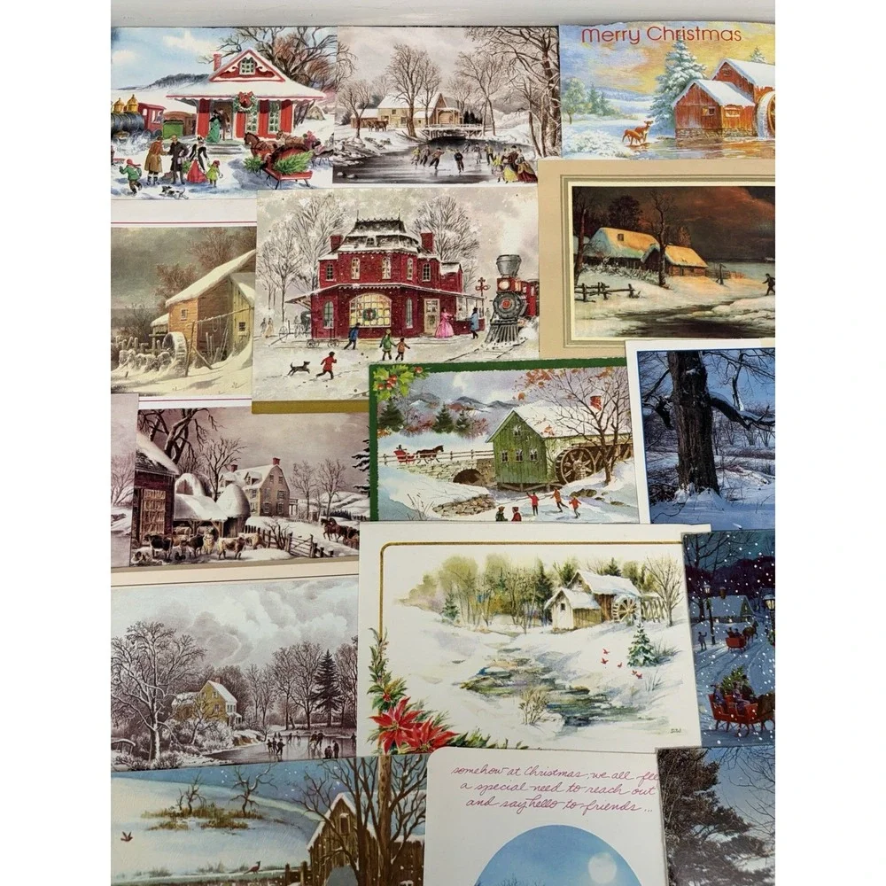 Vintage Christmas Cards Fronts ONLY Houses Barns More Scrapbooking Crafts 50+